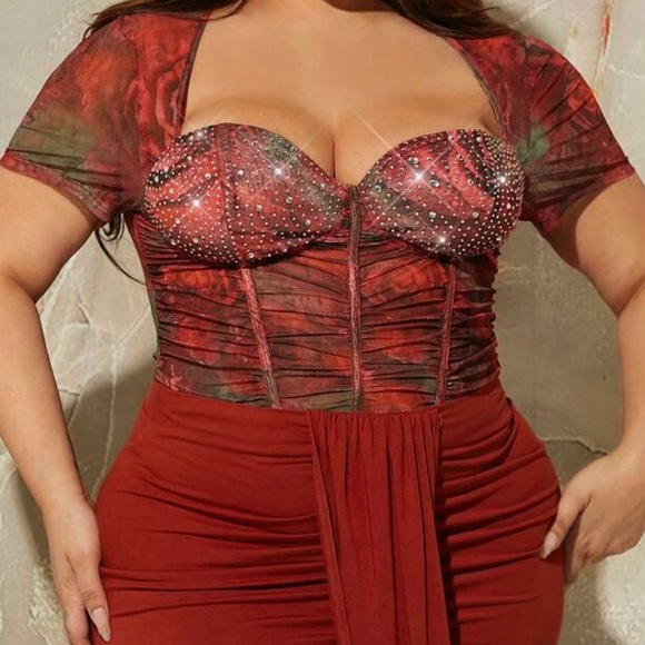 SHEIN Tops - SHEIN SXY Plus Floral Print Ruched Bustier Mesh Top 3XL